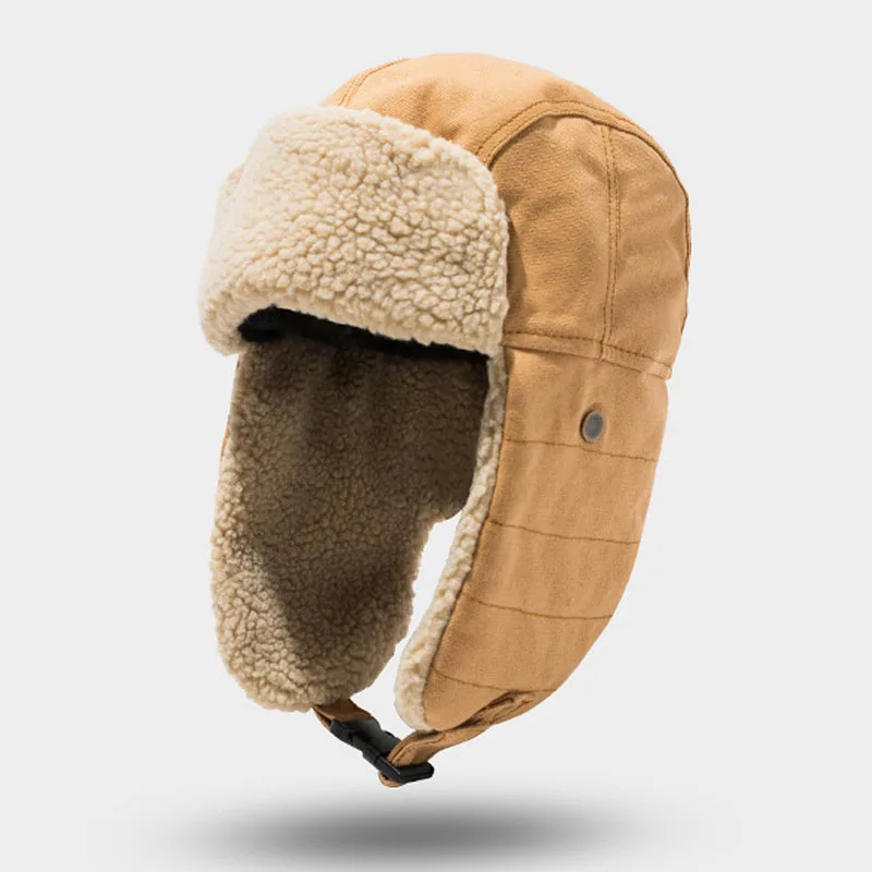 

2021 New Winter Earflap Bomber Hats Ushanka Cap Thickened Warm Russian Hat Cycling Skiing Outdoor Windproof Wool Ear Flap