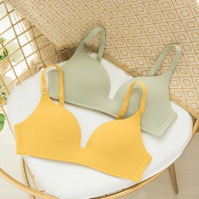 Бюстгальтер женский бесшовный желтого цвета без косточек чашка A B | Женская