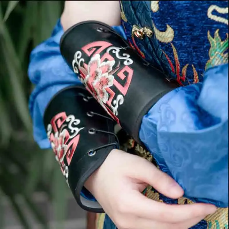 

Hanfu Bracer Men Women Handguard Armguard Men's Leather Embroidered Bandage Sleeve Hanfu Wristband Black White For Men Women