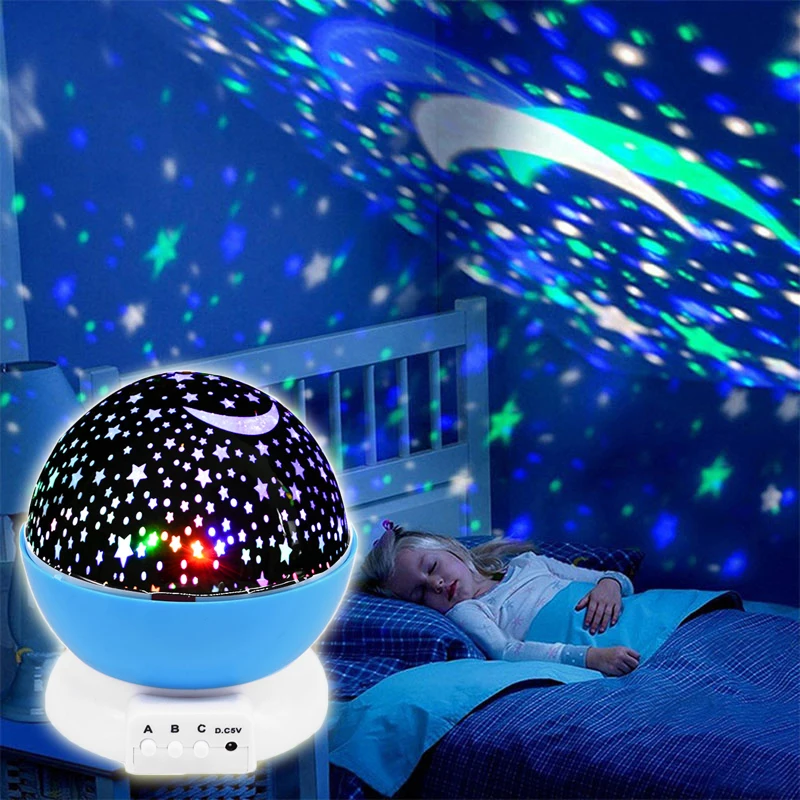 Star Moon Projector Lamp Children Bedroom LED Night Light Baby Room Nursery Decoration Rotating Starry Galaxy Home Table Lamp