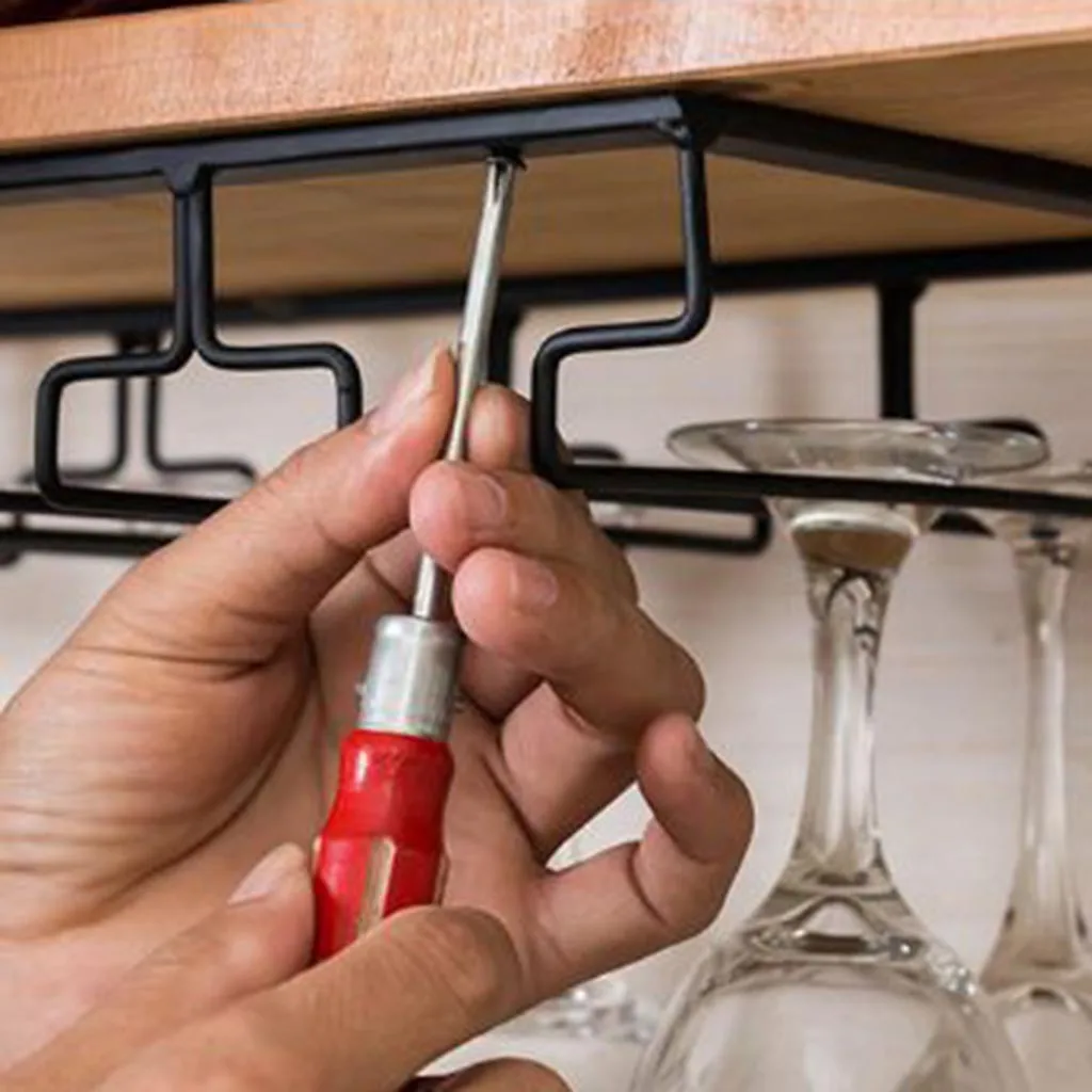 Wine Glasses Holder Bartender Stemware Hanging Rack Under Cabinet Organizer Glass Goblet Iron | Обустройство дома