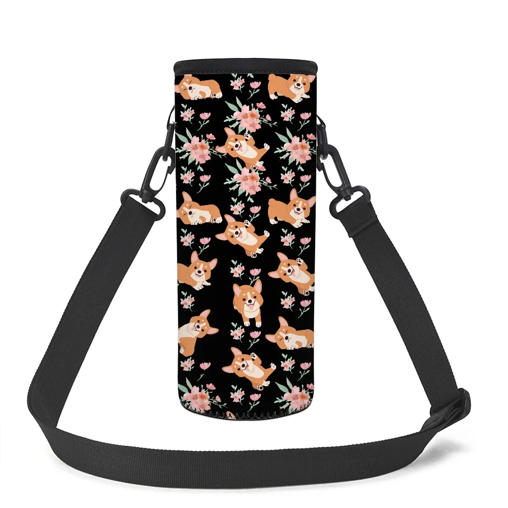 

Portable Water Bottle Cover Neoprene Flower Corgi Dog Print Insulator Bottle Sleeve Bags Thermoses Anti-scalding Cup Pouch