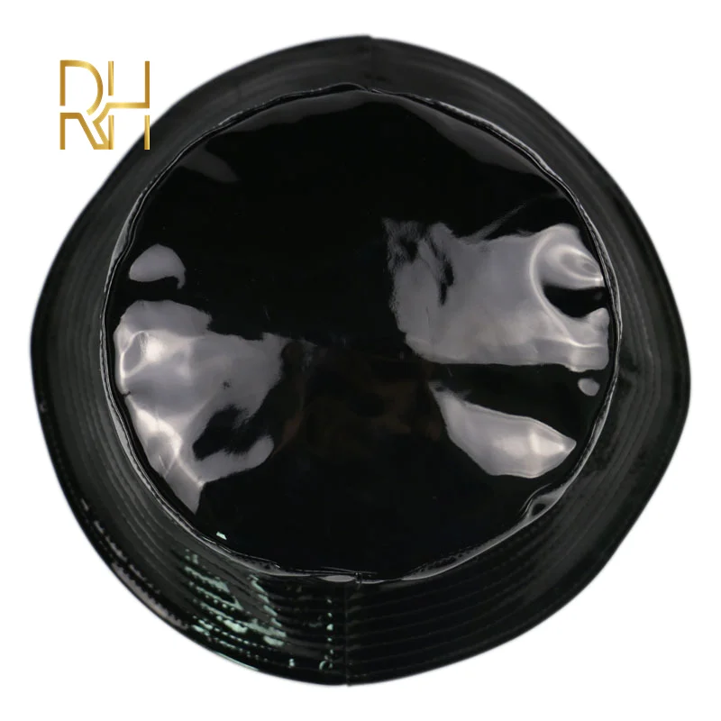 Черная блестящая кожаная однотонная Панама рыбацкая шляпа ручной работы