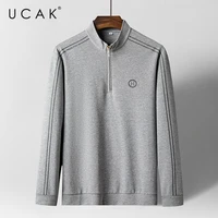 ucak brand spring autumn new arrival tops high quality casual business long sleeve zipper solid color t shirt men clothes u5313