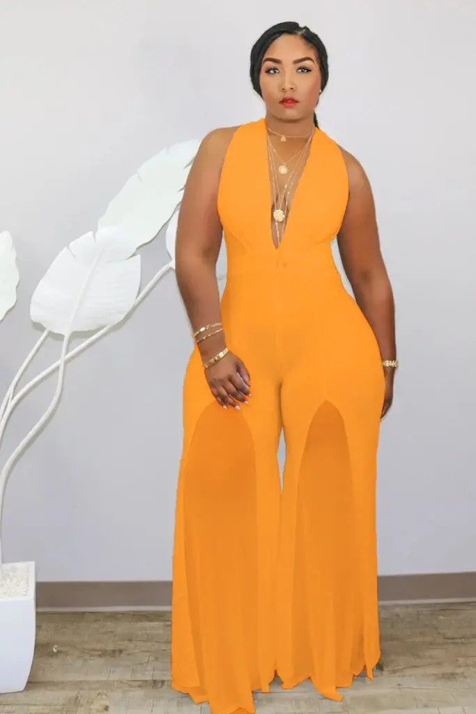 

Cutubly Deep V-Neck Sexy Jumpsuit Plus Size XL-5XL Jumpsuits For Women Halter Sleeveless Patchwork Wide Leg Pants Rompers Club