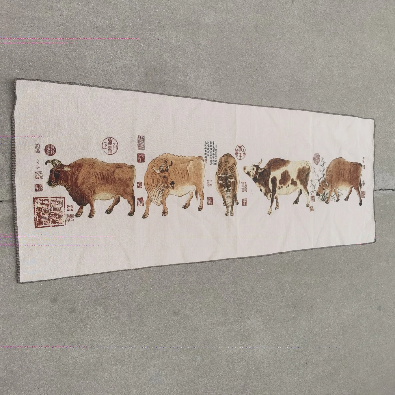 

Бесплатная доставка, Китайская вышивка, шелковая картина Thangka «пять крупных рогатого скота», роспись, ручная работа, домашнее украшение