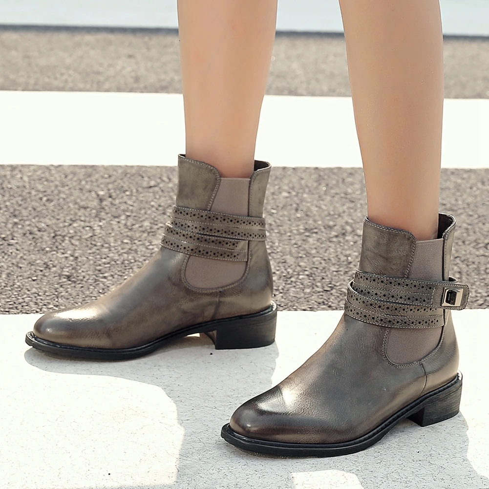 

Brand New Big Size 43 Top Quality Square Heels Fashion Winter Shoes Women Vintage Chelsea Boots Female