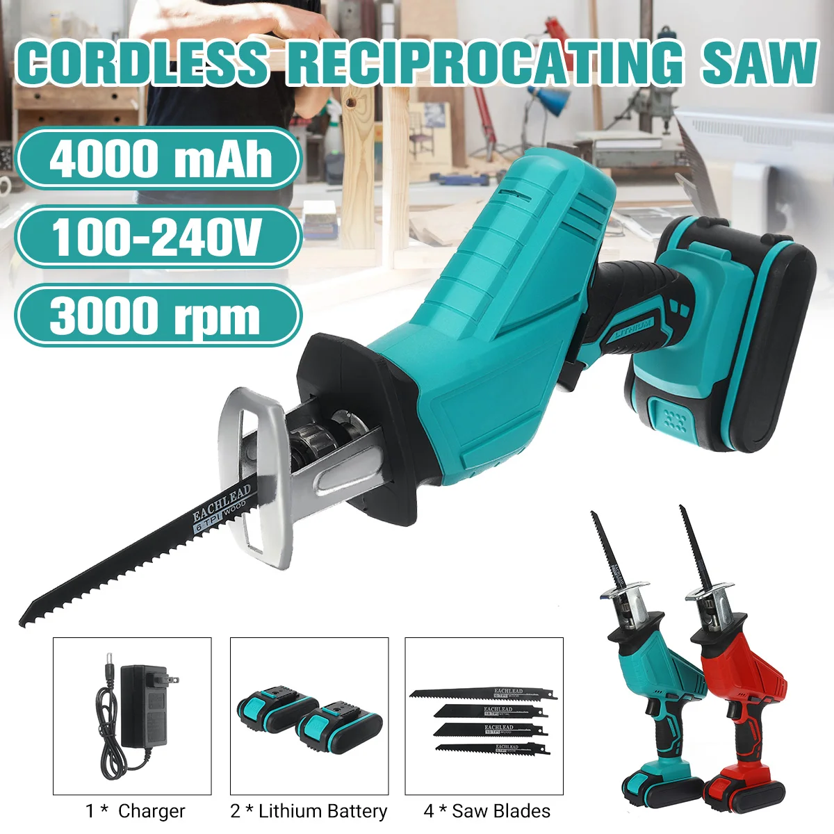 Беспроводная сабельная пила 88 в + 4 лезвия пилы электроинструмент для резки