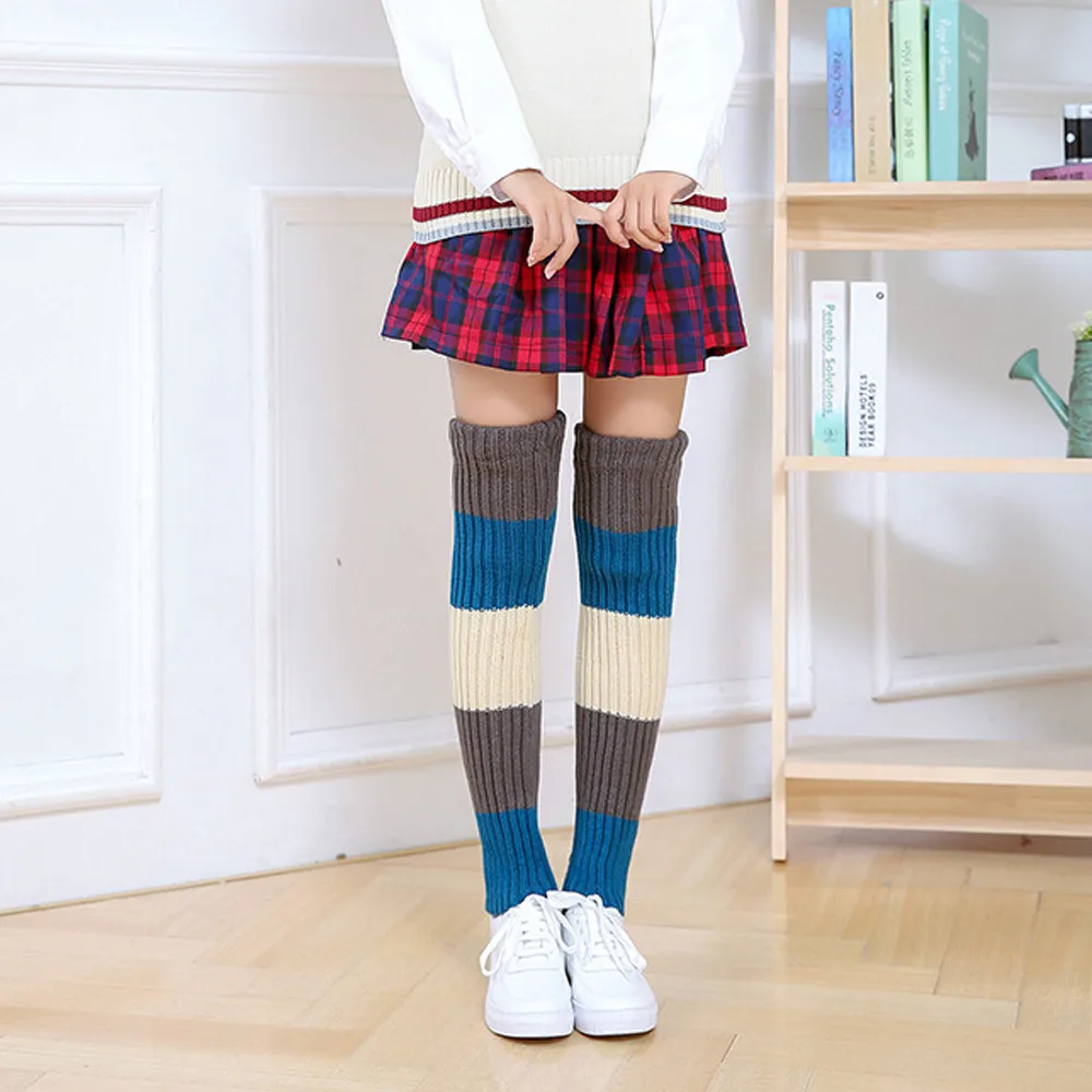 SAGACE осенне-зимние толстые шерстяные вязаные чулки длинные леггинсы в полоску для