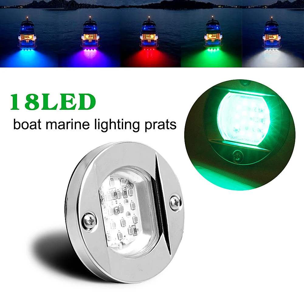 2x 18LED супер яркий светильник для лодки зеленый круглый Водонепроницаемый морской
