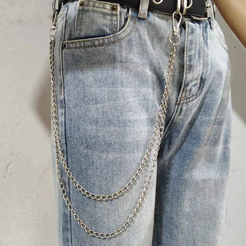 Длинный металлический кошелек пояс-цепочка рок повседневные брюки Брюки-хипстер