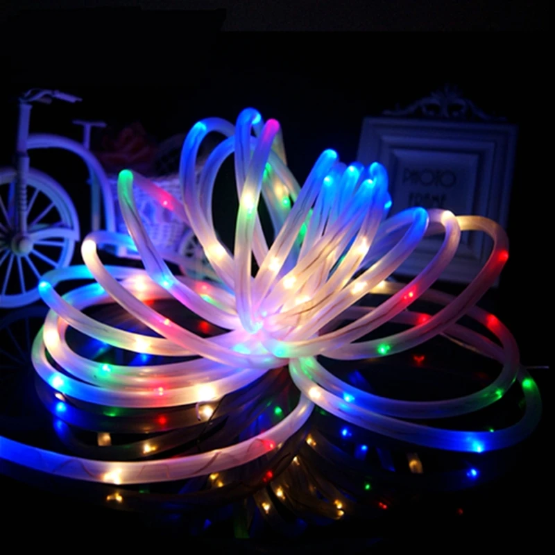 4 цвета водонепроницаемый 7 м 50 LED Солнечный веревочный трубчатый светодиодный