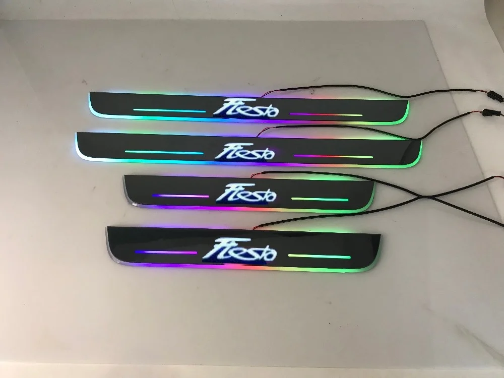 

WOOBEST led moving door scuff dynamic welcome light sill with colors changing flat plate strips for ford fiesta