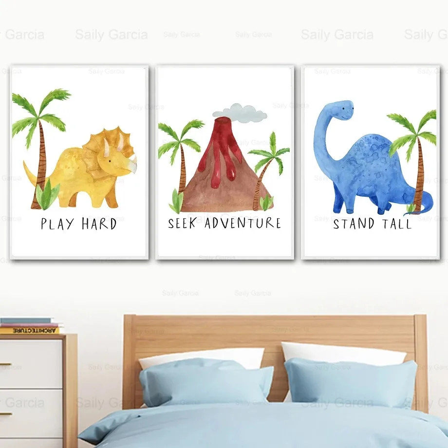 

Cartoon Dinosaur Poster Volcano Coconut Tree Canvas Painting Wallpaper Nordic Style Art Print Picture Decoration Home