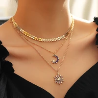 vintage sun and moon charm celestial dainty necklaces for women boho jewelry boemian layered chain couple necklace collier femme