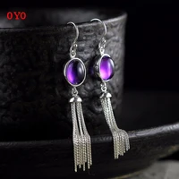 s925 silver female money inlay kyanite thai silver earrings archaize style