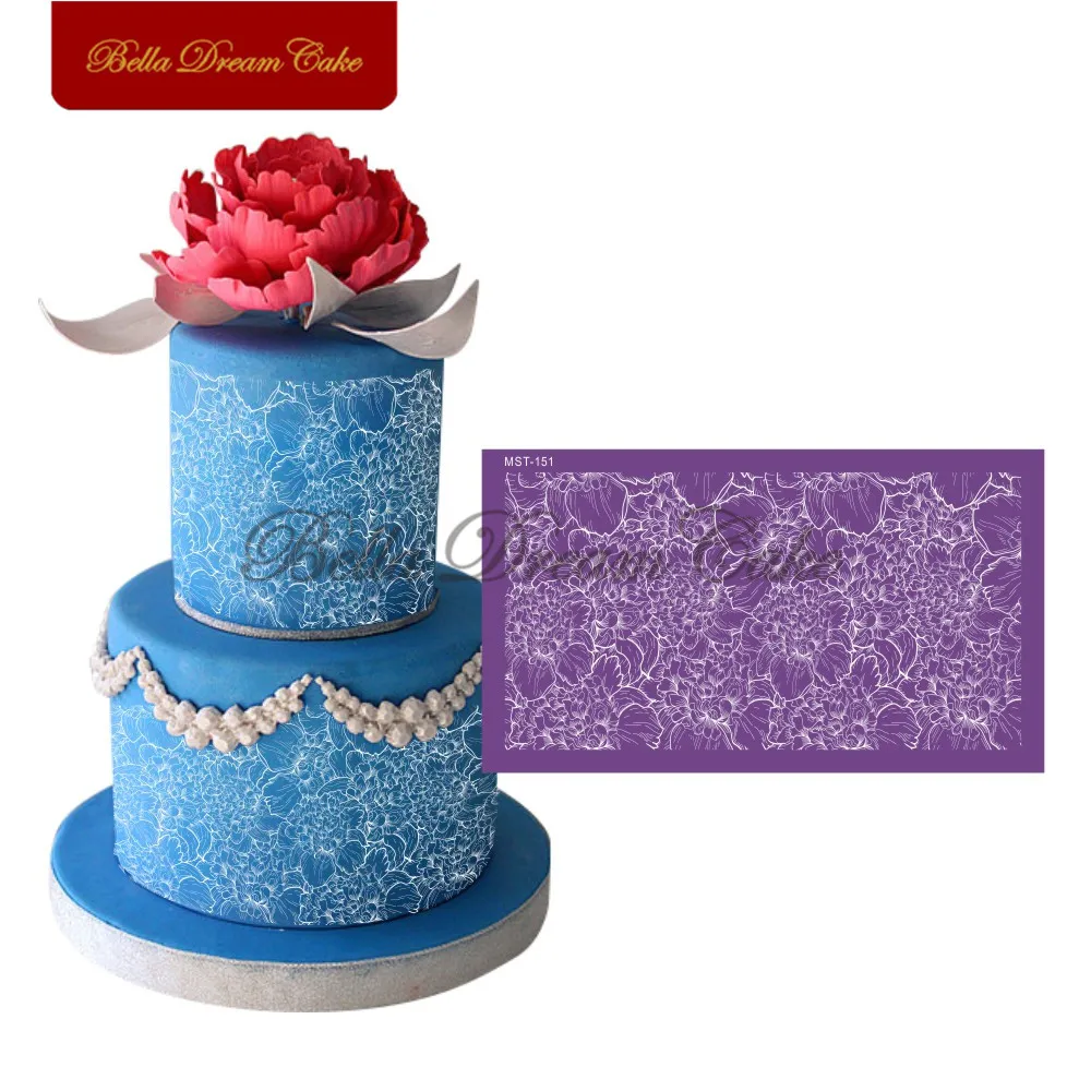 Цветущий пион цветок раньше трафареты для помадки торта шаблон свадебной ткани