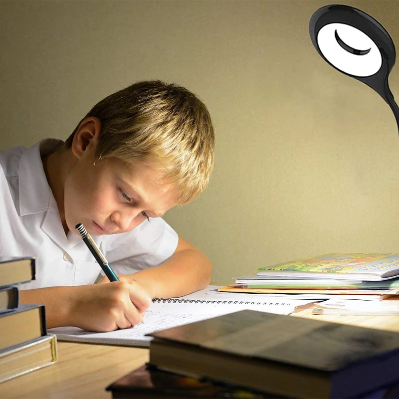 

Rechargeable LED Lamp, 3 Color & 3 Brightness, Press Control LED Table Lamp Dimmable, Clip on Bed for Study