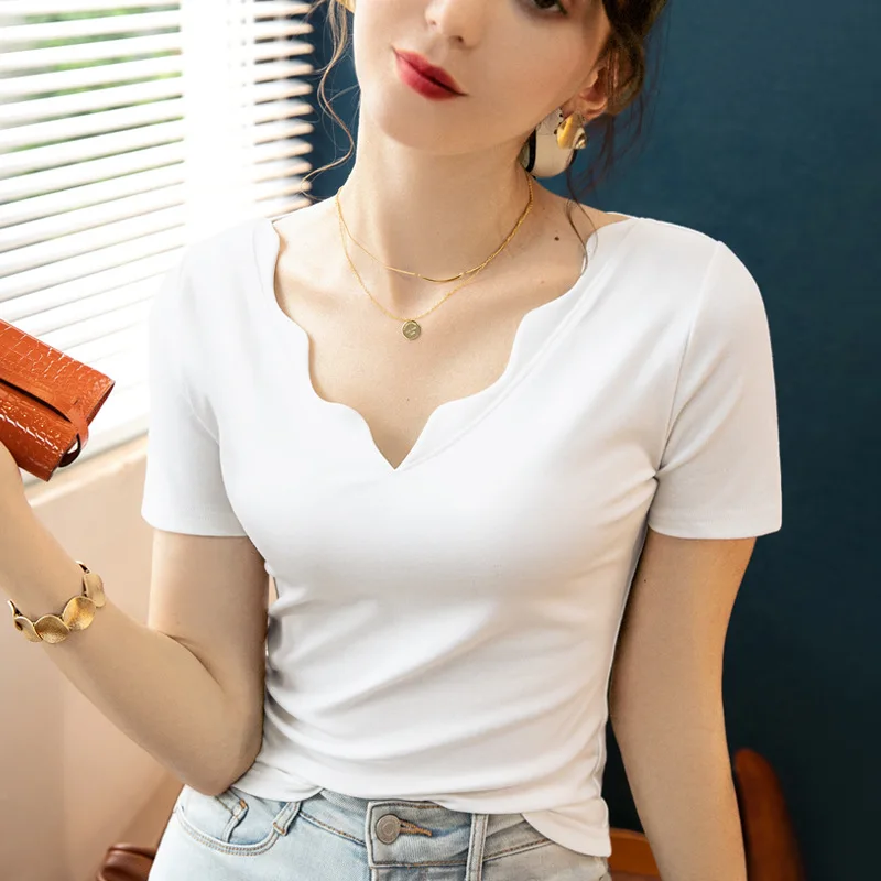 

New Desighn Wave Neck Yoga Tops Fitness Workout Breathable Quick Dry Short Sleeve Sports T-Shirt Women