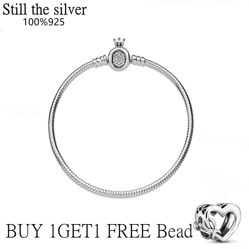 

2021 Hot sale luxury 100% 925 Sterling Silver pan crown Bracelet Snake Chain Bangle Fit Original Charms For Women DIY Jewelry