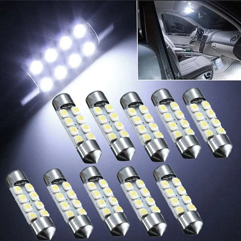 500X 31mm 36mm 39mm41mm White Car Light C5W C10W 8LED 3528 1210 SMD Festoon Dome Lamp Door Bulb DC 12V Reading Decorating Lights |