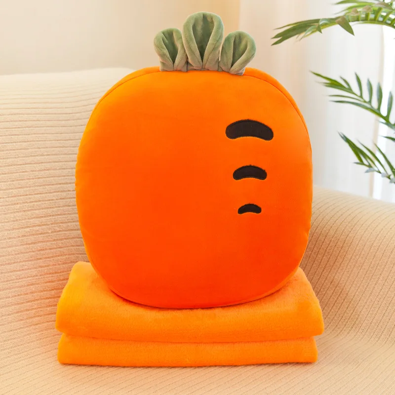 Carrot Мультфильм фрукты форма подушки плюшевые игрушки Творческий 3 в 1 клубника морковь ананас кактус кондиционер одеяло теплая рука одеяло - Цвет: Carrot