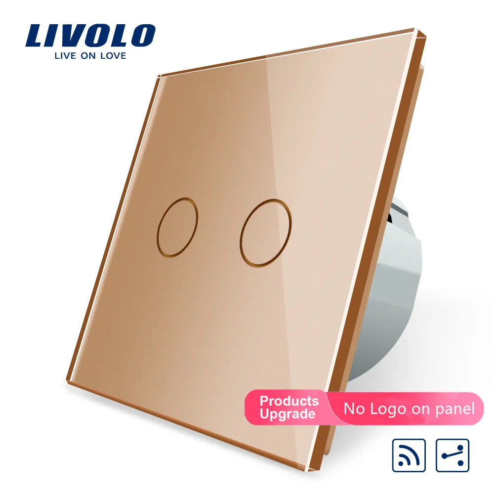 Gold-No logo Livolo ЕС Стандартный сенсорный пульт дистанционного управления, белая кристальная стеклянная панель, 2 банды, 220~ 250 В, C702SR-11, без пульта дистанционного управления, без логотипа - Цвет: Gold-No logo
