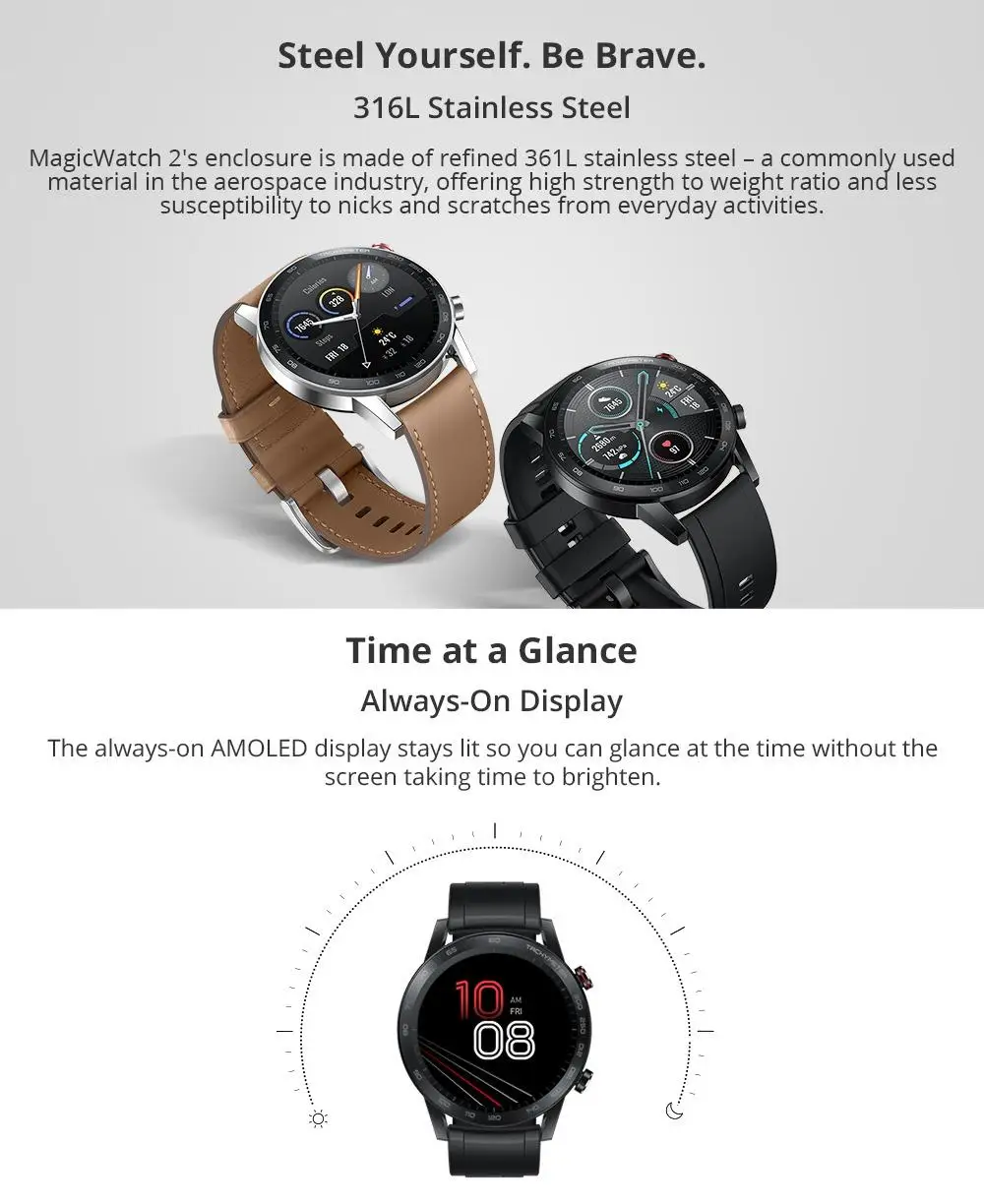Gps+ ГЛОНАСС huawei Honor Magic 2 Смарт-часы 1,3" AMOLED Always-on display 5 АТМ 14 дней Срок службы батареи крови кислородный трекер здоровья
