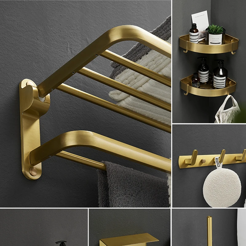 

Набор аксессуаров для ванной комнаты, Золотая вешалка для полотенец, держатель для бумаги, угловая полка для полотенец, держатель для туале...