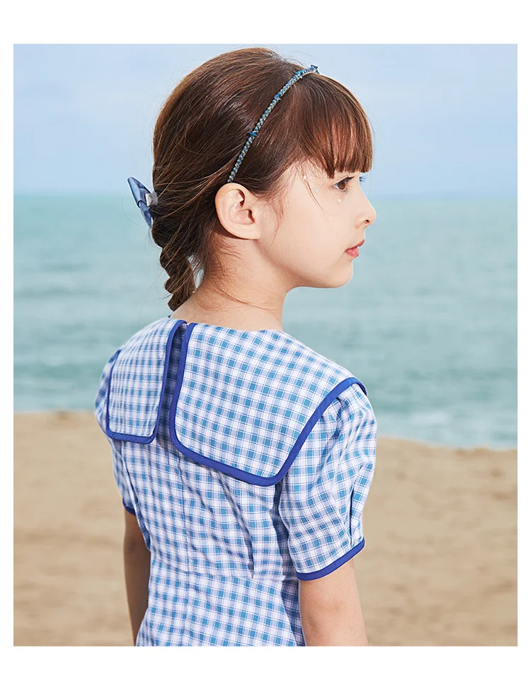 

Fashion Plaid Print Dress For Girls Turndown Collar Knee Length Princess Style Ball Gowns Kids Casual Outdoor Walk Dresses