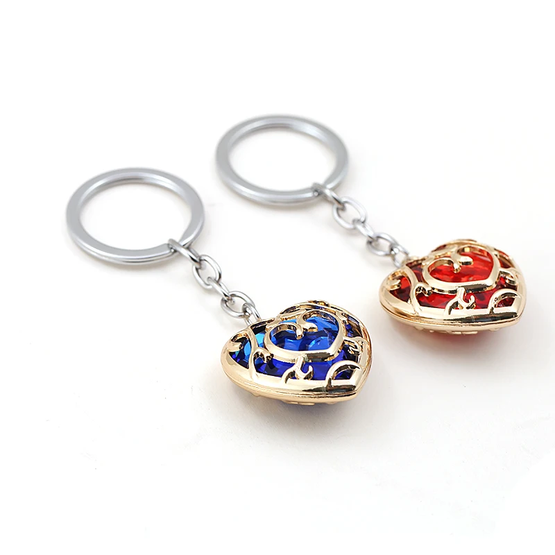 

Game The Legend of Zelda Key Chain Blue Red Heart Crystal Pendant Keyrings Physical Strength HP Chaveiro Key Chain for Men Women