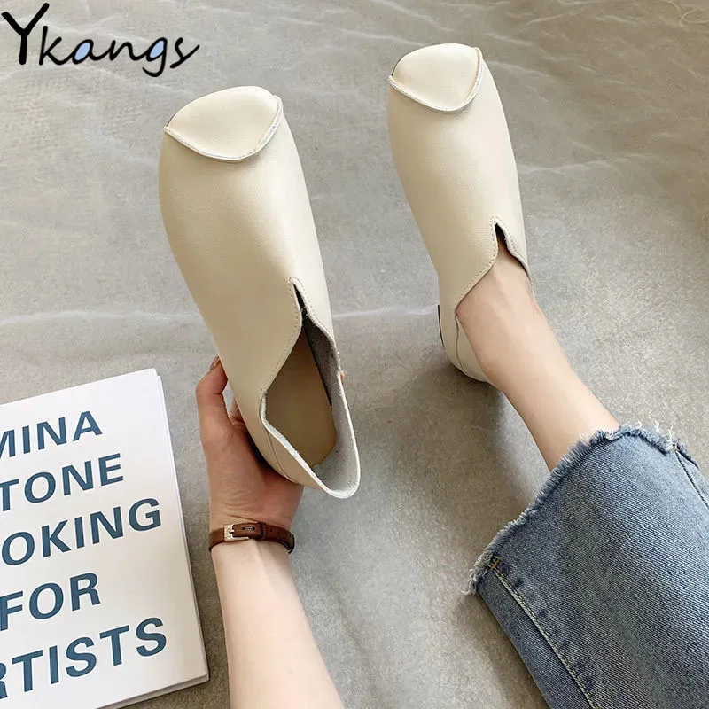 

Женские винтажные туфли с низким вырезом и квадратным носком, на вулканизированной подошве, повседневные дамские туфли из искусственной ко...