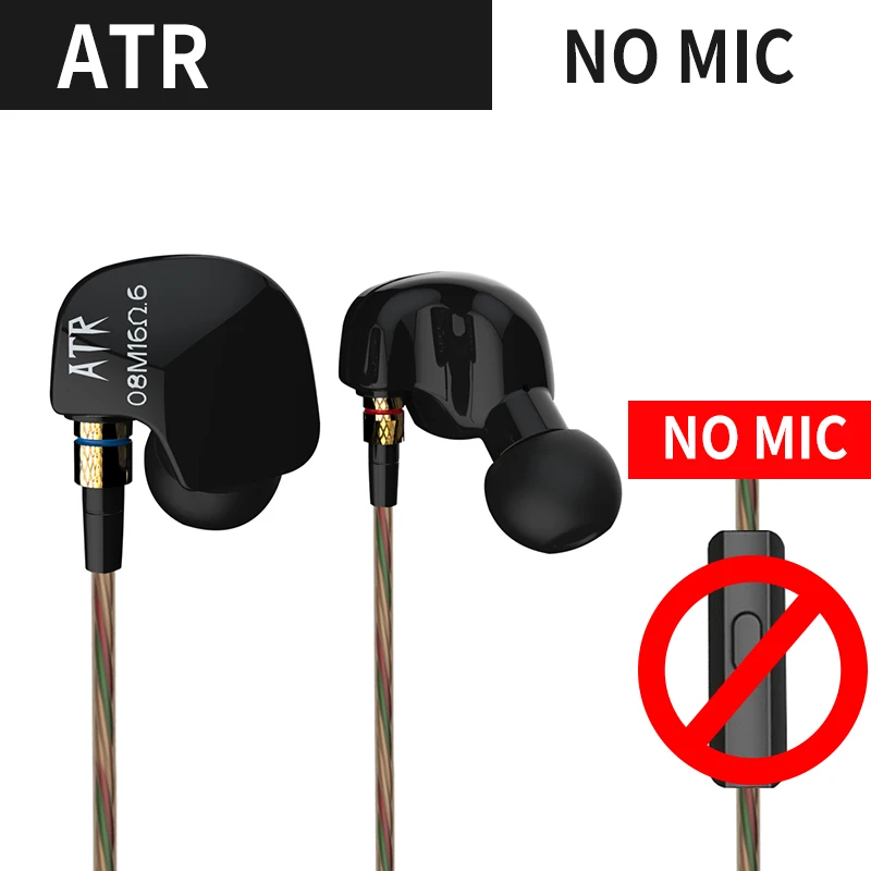 ATR no mic KZ ATE ATR HD9 Динамический драйвер HiFi спортивные наушники с микрофоном в ухо наушники - Цвет: ATR no mic