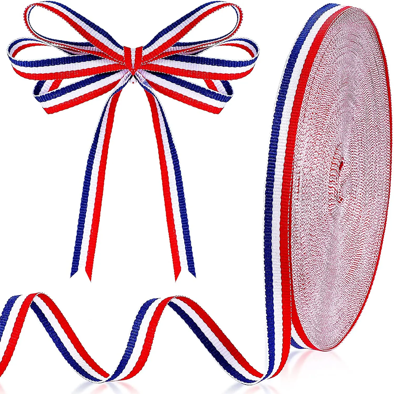 50 Yard 10MM 15MM 20MM 25MM Red White Blue Striped Grosgrain Ribbon Wrapping Embellishments Party Decoration DIY Craft Packaging