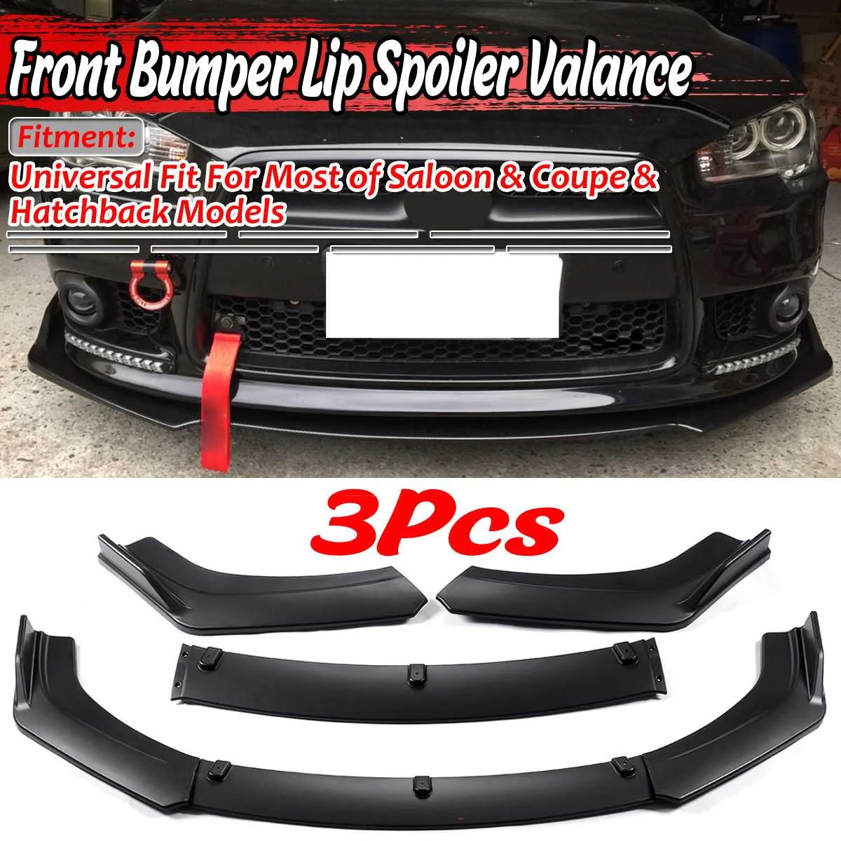 

3xUniversal Car Front Lip Chin Bumper Spoiler Splitters Body Kit Protector Cover Diffuser Guard For Honda For Civic 4Dr 2016-18