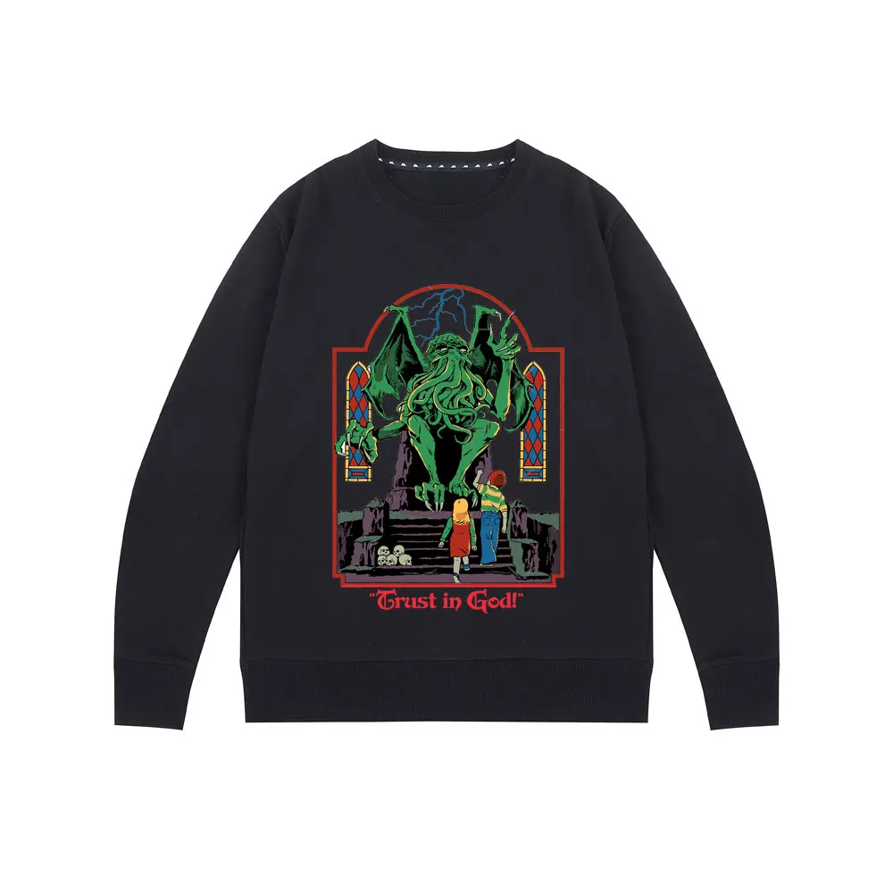 

Пуловер Trust In God для мужчин и женщин, ужас, Хэллоуин, ретро Cthulhu Lovecraft, оккультные пуловеры, новая модная мужская толстовка с круглым вырезом