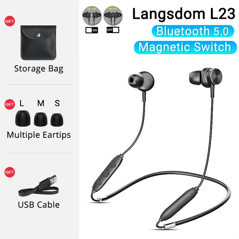 Langsdom L9 Изношенные вокруг шеи Bluetooth 4.1 Наушники Hi-Fi моды гарнитуры с микрофоном Регулируемый Беспроводной наушники Работа для телефона - Цвет: L23-Black