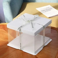 2 pcs white clear cake box 10x10x7 inch for 6 to 9 inch 1 tier cakes home bakery gift package cake display box