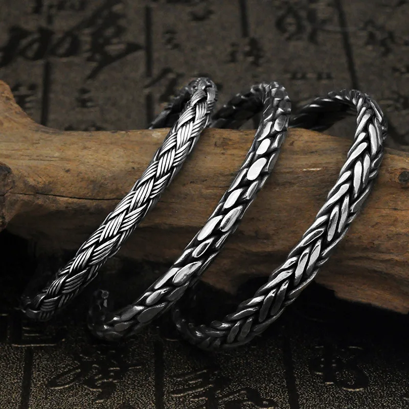 Стерлинговое Серебро 925 браслет мужской крученый браслеты винтажный панк рок
