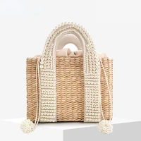 pearls beach bag women 2021 summer new elegant woven beaded straw bag lady bohemia knitted tote handbag vacation casual
