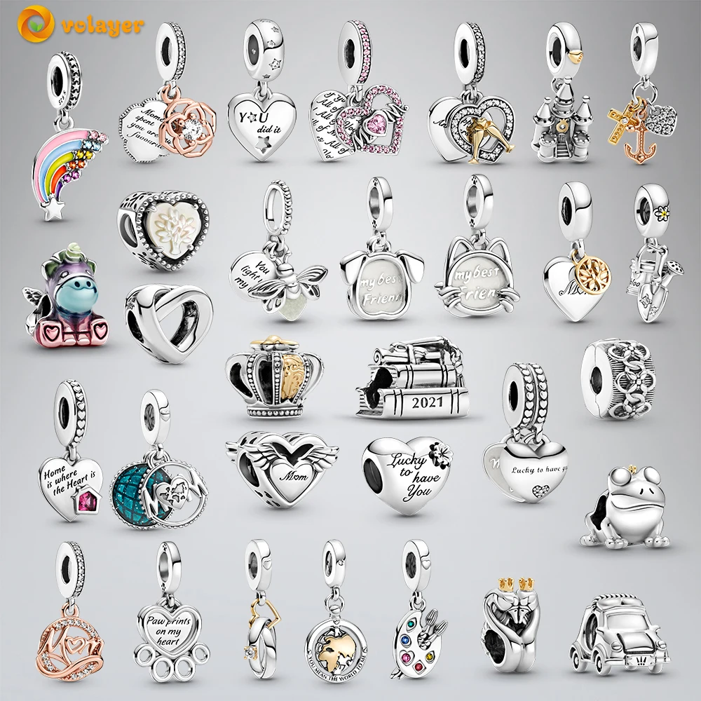 

Volayer 925 Sterling Silver Bead Family Mum Love Heart Mother charms fit Original Pandora Bracelets Women Jewelry Mother Gift
