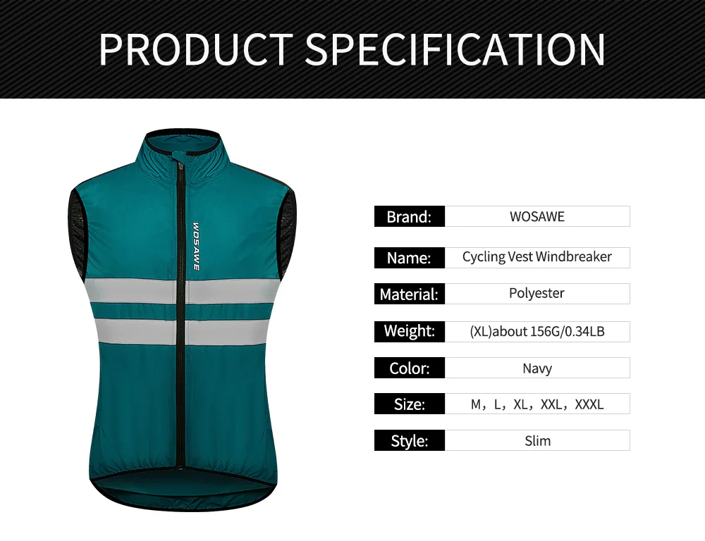 Светоотражающий ветрозащитный велосипедный жилет WOSAWE дышащий для горного