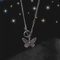 super fairy girl titanium steel butterfly necklace female collarbone chain niche design ot chain ins vintage butterfly pendant