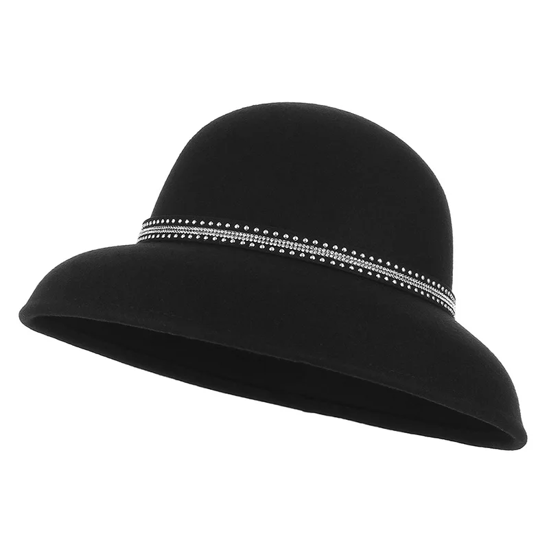 FS роскошный бренд заклепки украшения котелок из шерсти кепки для женщин шляпа