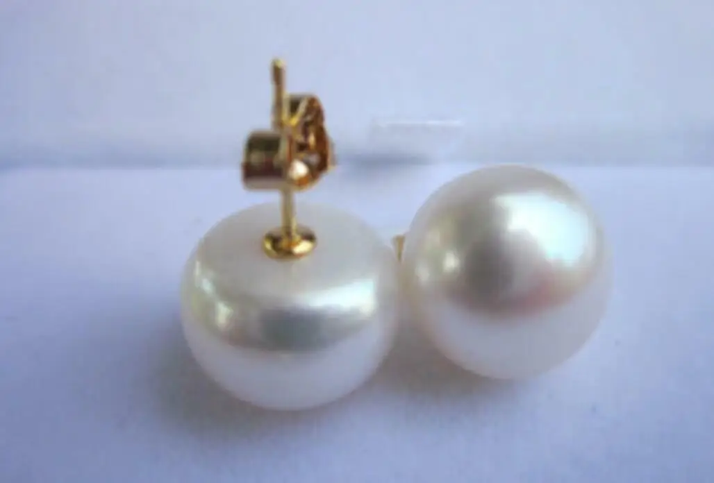 

12.5-13mm white South SEA pearl earrings 14K Yellow gold