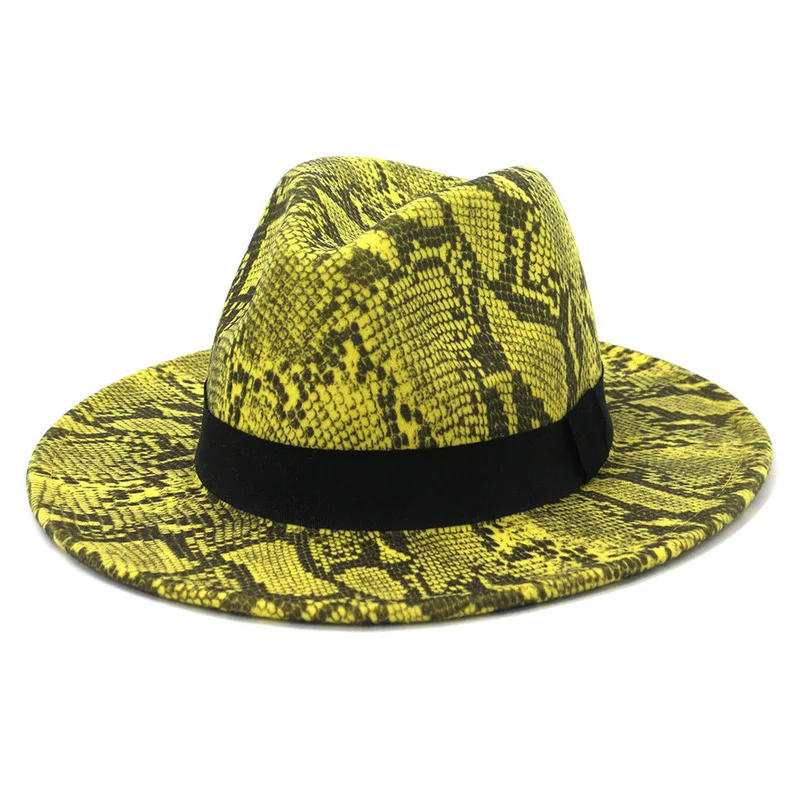 

Winter Fedora Hats Men Ribbon Jazz Caps Snake Print Women Vintage Panama British Travel Cowboy Hat