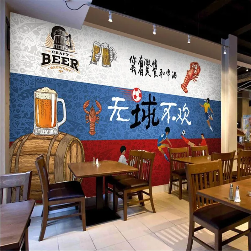 Custom Creative World Cup Football Beer Theme Industrial Decor Background 3D Mural Wallpaper Personality Bar Club Wall Paper |