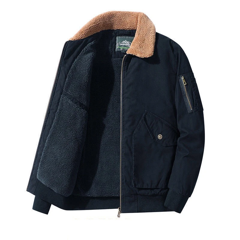 

2021 Men's jacket 100% Cotton Plush Thickened Winter Men Clothing Male Warm Lamb Wool Coat Wool Collar Jacket Middle Aged Jacket