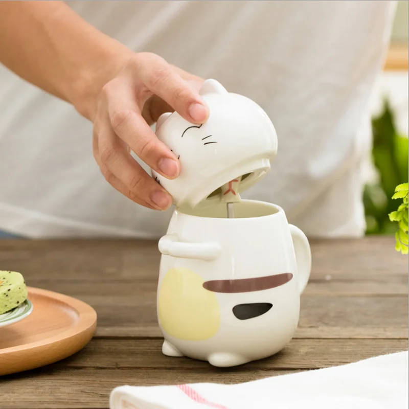 400 мл Милая кошачья керамика кофейная кружка с крышкой ложки креативная ручная