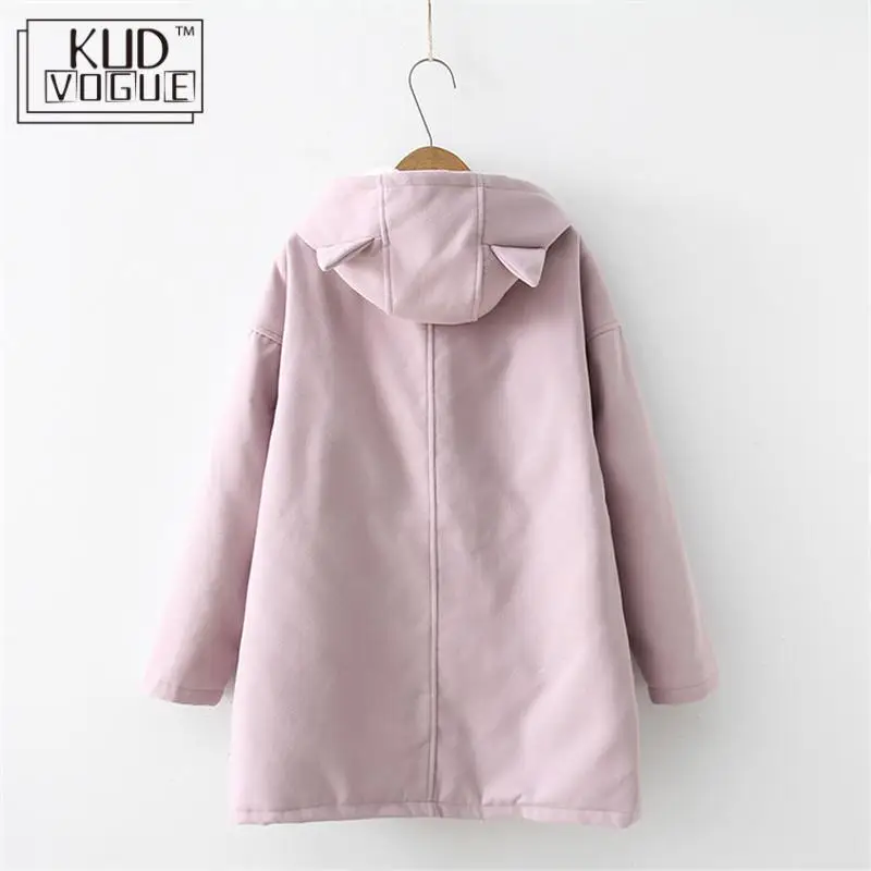 Японская теплая зимняя куртка с капюшоном для девочек длинное пальто мультяшным